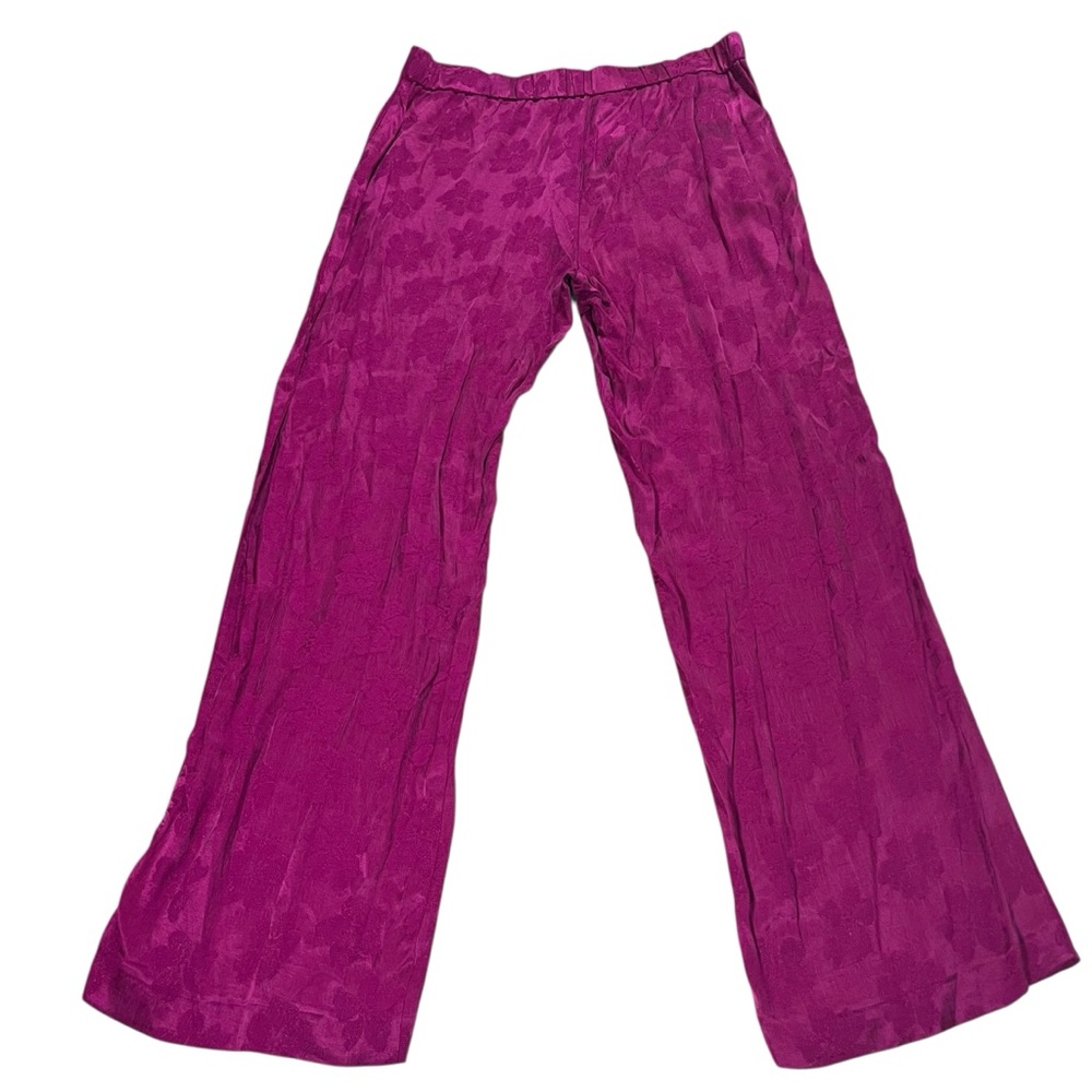 Zara Trafaluc Bougainvillea Floral Trousers Magenta Wide Leg Size‎ Large NWT